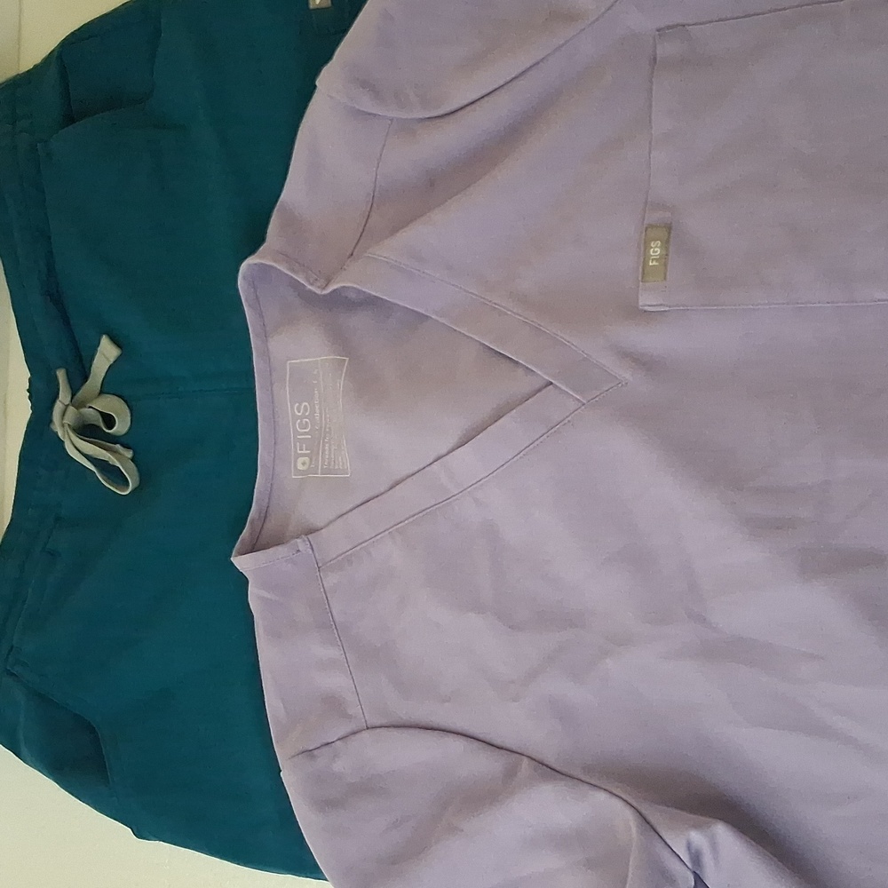 Figs Catarina Scrub Top Lavender Dew Teal Pant Technical Collection Medical Sz L